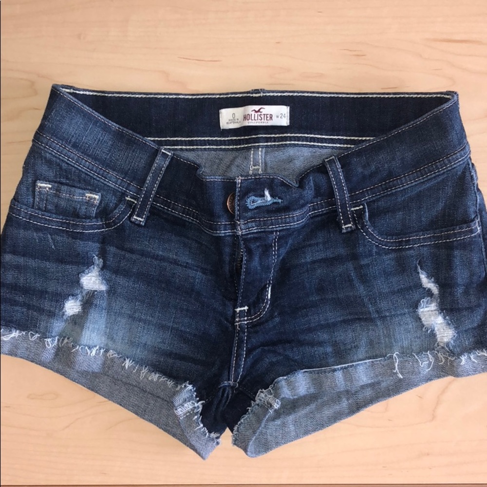 Hollister dark wash distressed denim shorts